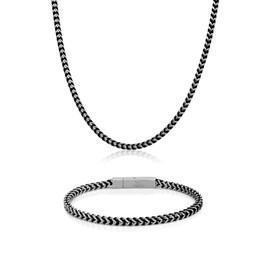 Metro Jewelry Stainless Steel Thick Foxtail Chain Antique Finish Necklace and Bracelet Set for Men 22 and 9 Inches Long 4 mm Wide Jewelry Set