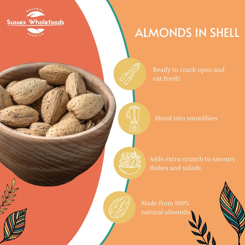 Sussex Wholefoods Almonds in Shell 500g - Fresh, Crunchy Snack,