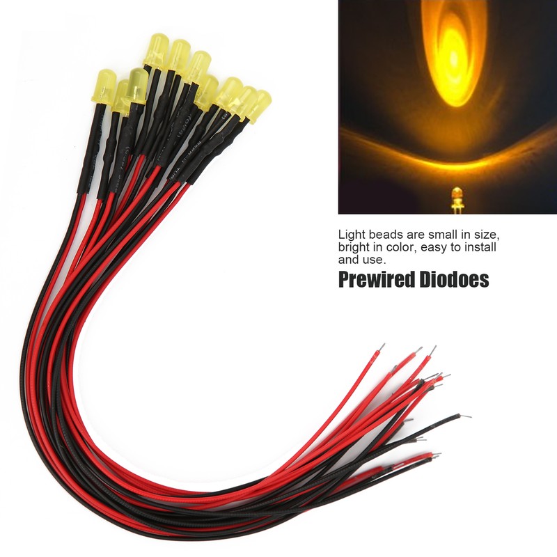 100pcs 12V Clear 5mm Prewired Light Emitting Diodes with 20cm