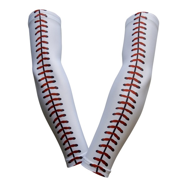 PAIR - Sports Farm - Compression Elbow Arm Sleeves (YOUTH LARGE, BASEBALL STITCH)