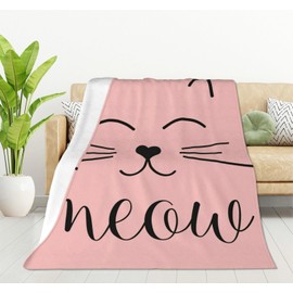 HGOD DESIGNS Cute Cat Blanket for Women, Lightweight Soft Fleece Flannel Throw Blanket Cat Smile Meow Sofa Couch Living Room 130x150cm