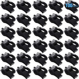 Frienda 100 Pieces Black Lanyard Plastic Whistles Referees Fans Cheer Student Whistles Emergencies Survival Whistles Bulk