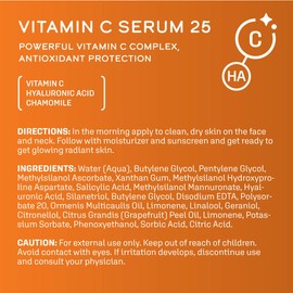 DCL Skincare Vitamin C Serum 25 with 25% Vitamin C & Hyaluronic Acid, 1 fl oz.