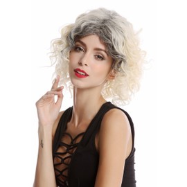 Wig Me Up – GF W2129 2T613 + 613 Wig Women's Wig Platinum Blonde Herausgewachsen Dark Roots On The Centre Parting Curly Short schulterlang