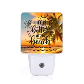 SLHFDKL Sea Beach Palm Tree Night Light, Plug-into Wall Life is Better at The Beach Nightlight Lamp with Dusk to Dawn Sensor, Led Lamp 0.5W Energy Efficient for Boys Girls Adults Home Decor