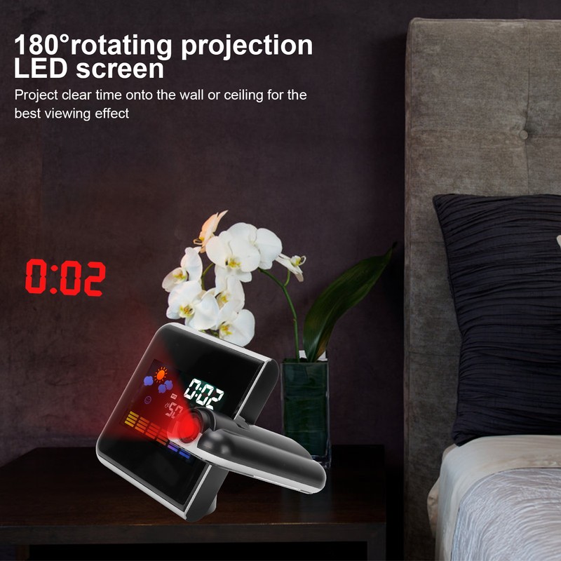 Indoor Projection LED Clock Thermometer Hygrometer Weather Forecast Snooze Perpetual