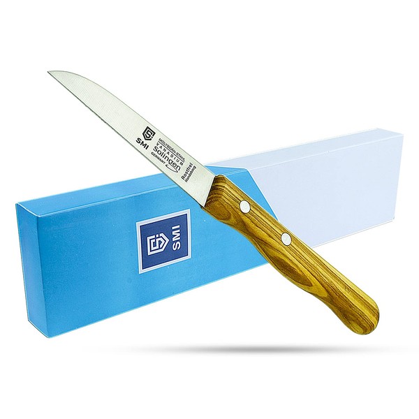 SMI - 18 cm paring knife Solingen vegetable knife stainless steel fruit knife sharp straight blade olive wooden handle - not dishwasher safe