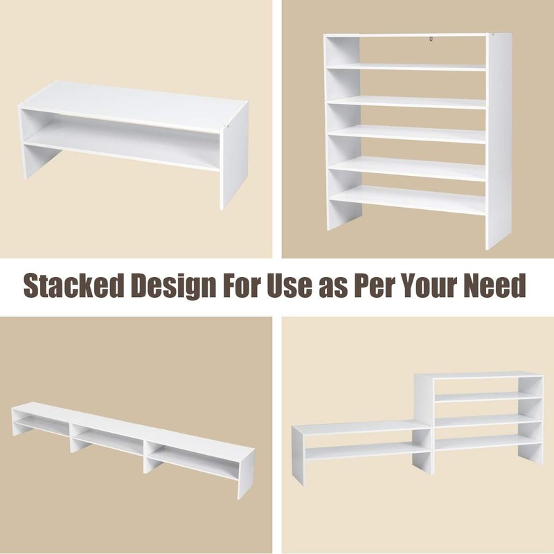 Byroce Stackable Shoe Rack, 6 Tier Wooden Shoe Organizer for