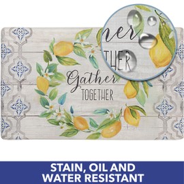 SoHome Cozy Living Anti-Fatigue Kitchen Mat For Floor, Farmhouse Cushioned Kitchen Runner Rug, Non Slip, Easy Wipe Clean, 1/2 Inch Thick Kitchen Mats, 18" x 55", Lemon Wreath Gather