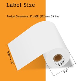 NineLeaf 3 Rolls 4'' Receipt Paper Compatible for Brother RD-M01U5 RDM01U5 102mm POS Thermal Paper Rolls Cash Register Papers Continuous Length Labels for RJ-4030 RJ-4040 TD-4000 Label Printer
