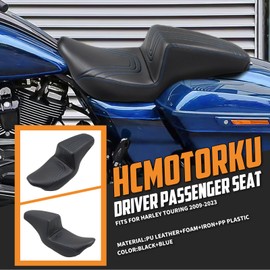 HCmotorku One-Piece Seat Driver Passenger Two-Up Seat Fit For Harley Touring CVO Road Glide FLTR Street Glide FLHX Road King FLHR Electra Glide Ultra Limited FLHT 2009-2023 (Black Stitching)
