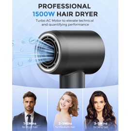 Hair Dryer, Negative Ionic Blow Dryer with 160000 RPM Professional High-Speed Blow Dryer, Brushless Motor for Fast Drying, Low Noise Thermo-Control Hairdryer with Magnetic Nozzle (Black)