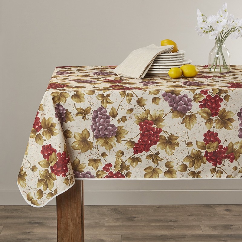 Violet Linen European Vinyard Grapes Printed Design Tablecloth, 60 in