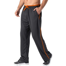 MAGNIVIT Men's Casual Comfy Pants Elastic Waist Exercise Gym Yoga Pants with Wide Leg Grey/Orange