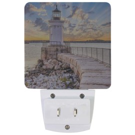 Pfrewn Lighthouse Navy Sea Night Light Plug in Set of 2 Ocean Beach Nightlights LED Auto Dusk-to-Dawn Sensor Lamp for Bedroom Bathroom Reading Kitchen Hallway Stairs Decorative