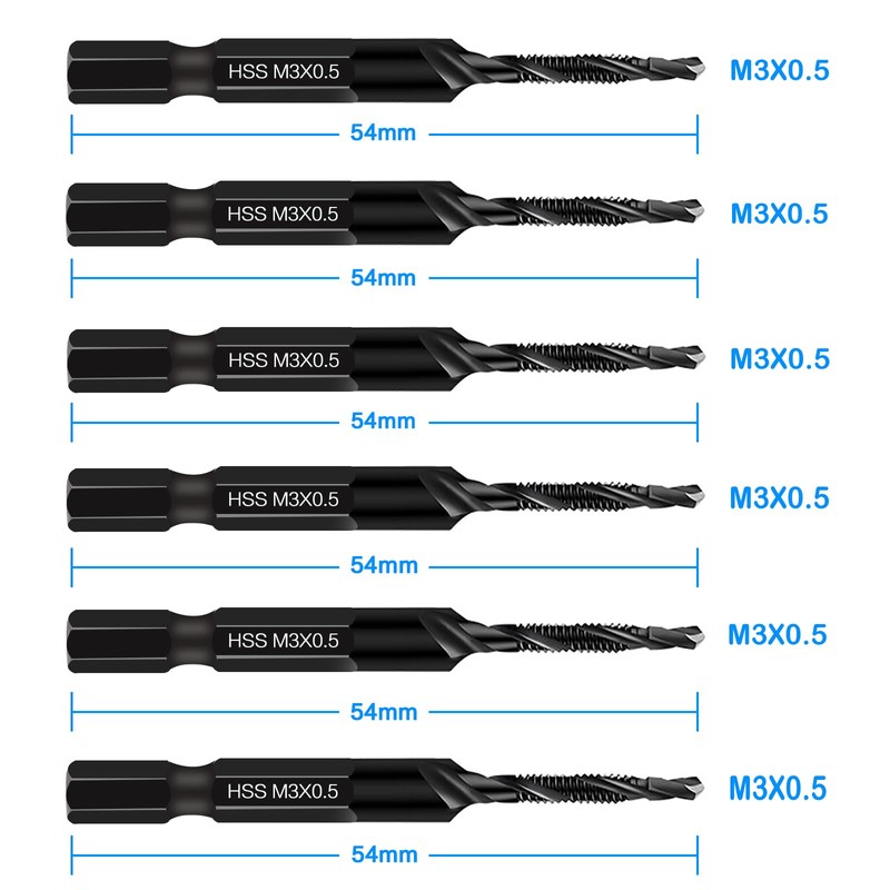 Set of 6 M3 Combination Drill & Tap Set, Thread