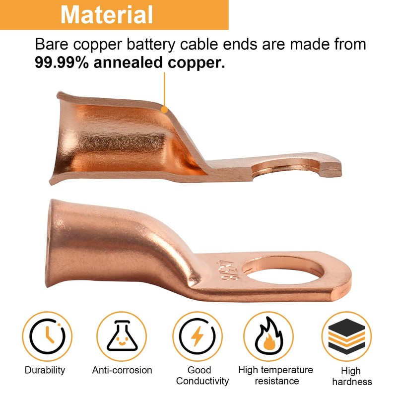 25pcs 2 AWG 3/8" Stud Copper Ring Terminals Battery Cable