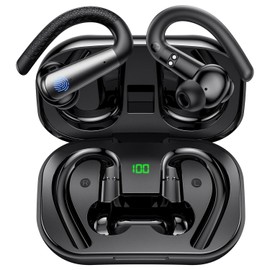 Earbuds for Xiaomi Redmi Note 9 Pro - Bluetooth Headphones with Earhooks Waterproof IPX6 Sports Workout Earbuds with LED Display for Gym Running Exercise Fitness with Mic - Black