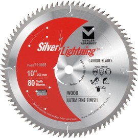 Mercer Abrasives Industries 711008 80-Tooth Hi-ATB Carbide Wood Cutting Blade with 10-Inch Diameter and 5/8-Inch Arbor, Ultra Fine Finish