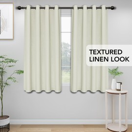 Easy-Going Linen Look Blackout Curtain 84 Inch Length Grommet Window Curtain Drapes for Bedroom, Living Room Thermal Insulated Room Darkening (Set of 2 Panels, Beige)
