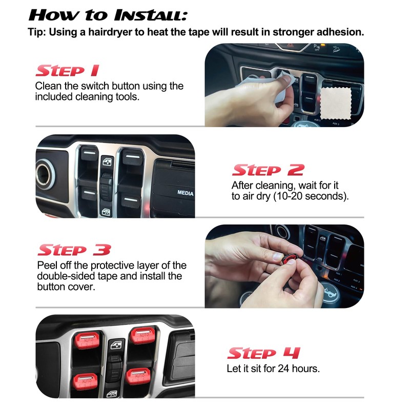 DIAMOOKY 4PCS Upgraded Window Switch Button Cover Compatible with Jeep