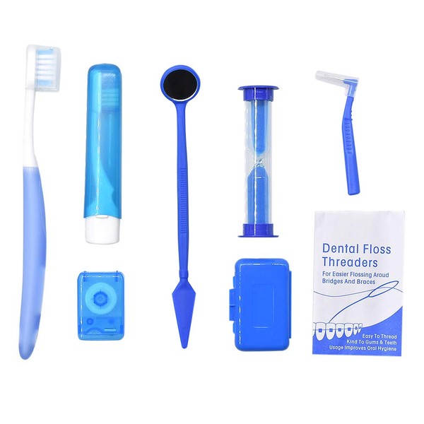 Angzhili Portable Orthodontic Toothbrush Kit for Orthodontic Patient Orthodontic Care Kit for Braces Interdental Brush Dental Wax Dental Floss Toothbrush Box Oral Care Kit Dental Travel Kit(Blue)