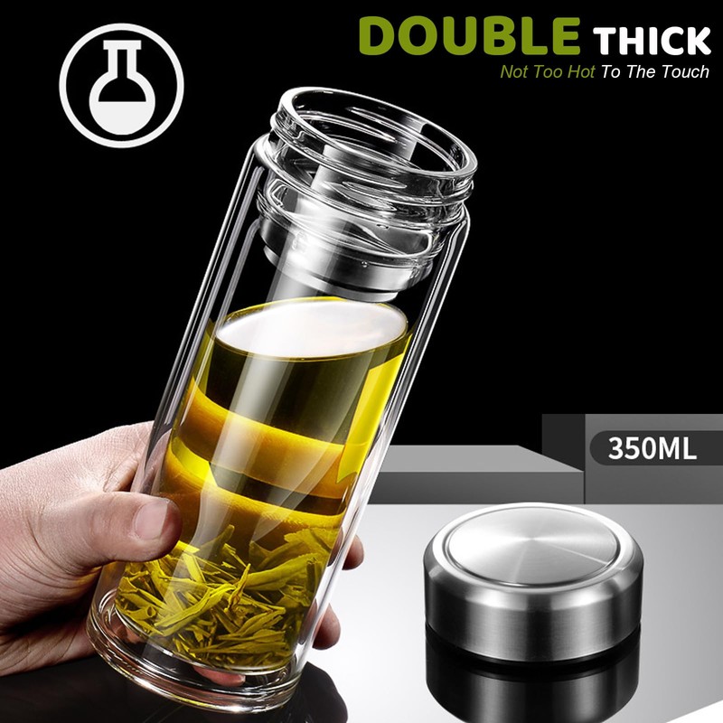 Pauzema Tea Tumbler with Infuser, 12oz Double Wall Borosilicate Glass