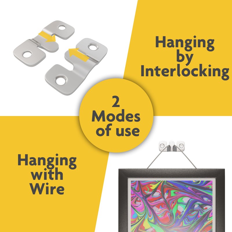 4PCS Flush Mount Bracket, Interlocking Photo Hanging Hook (Silver, 1.7")