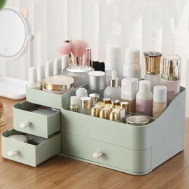 Makeup Organizer with Drawers,Large Capacity Countertop Organizer for Cosmetics, Lipsticks, Jewelry, Nail Care, Skincare, Ideal for Bedroom and Bathroom (Green)