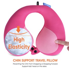 INFANZIA Kids Neck Travel Pillow, Remarkable Head Chin Neck Support Cushion, U-Shaped Pillows for Child in the Car Seat, Plane, Bus or Pram, Support Sleepy Heads, Gifts for Toddler/Kids, Pink