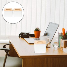 OUNONA Tissue Case, Tissue Box, Tissue Paper Holder, For Cars, Cute, White, Stylish, Plastic, Wooden Lid, Home and Commercial Use, White Tissue Case with Lid, Set of 2