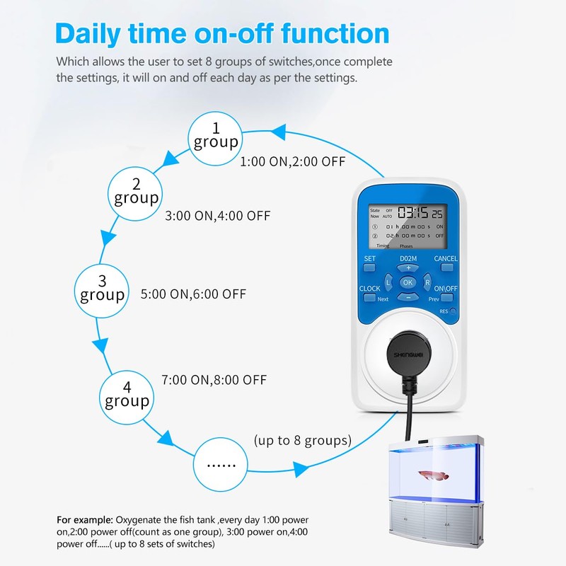 Timer Outlet, Programmable 110V/220V Pump Timer Switch, Minimum Setting by