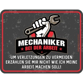 RAHMENLOS Original Tin Sign for Mechanics: To Avoid Injuries - Decorative Wall Plate Aluminium 17 x 22 cm