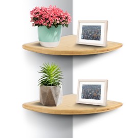 Gugxiom Corner Shelf Wall Mount, Wood Floating Corner Shelf, 11.8inch Corner Wall Shelf, Corner Floating Shelves, Corner Shelves for Bedroom, Bathroom, Kitchen, Living Room (2, 7inch)