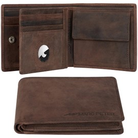 Marc Peter® Hanover Genuine Leather Wallet | Wallet for Men with RFID Protection | Large 10 Compartments | Leather Wallet, Vintage brown with airtag compartment, Classic