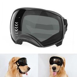 NAMSAN Dog Glasses with Wide Field of View, UV Protection Sunglasses for Large Dogs, Eyes Protect Dog Safety Glasses with Adjustable Strap and Sponge Nose Pads, Black