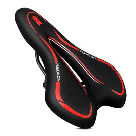 MSDADA Gel Bike Seat Mountain Bike Saddle - Comfortable Bicycle Seats with Soft Cushion Padded for Men Women - Waterproof Bike Saddles for Mountain Bike, Road Bike, City Bike, Exercise Bike - Red