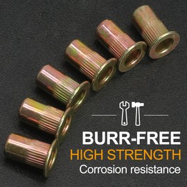 Hordion 100Pcs M4 Rivet Nuts, Carbon Steel Rivnut Flat Head Threaded Insert Nut Knurled Body for Automotive Furniture Decoration, Zinc Plated