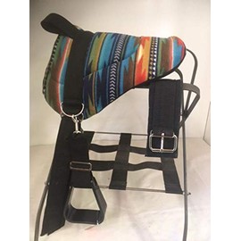 Party Ponies Miniature Horse/SM Pony Bareback Saddle Set - New SW Stripe W/Black BITLESS Bridle.15 Felt Cinch