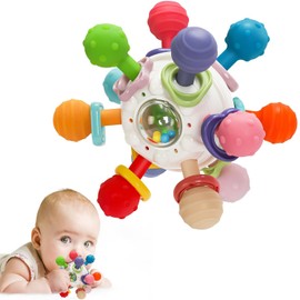 Sonajero masticar juguetes, goma dental montessori juguetes,Juguetes Sensoriales y Estimulacion Temprana,Regalos de Navidad(Blanco)                   