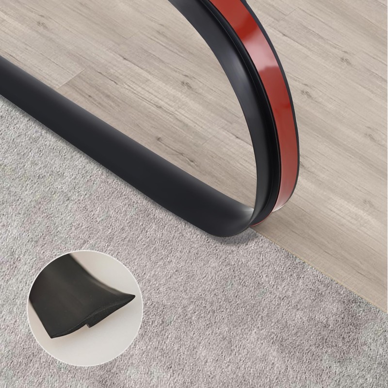 Trimold Carpet to Tile Floor Transition Strip, Black Self-Adhesive Threshold
