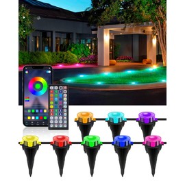 KISUFU 24V Low Voltage Landscape Lighting,15W Outdoor Ground Lights, 50ft 15-Pack IP67 Waterproof Pathway Lights, RGB+CCT Permanent Outdoor Lights Backyard Decor for Garden, Yard, Patio