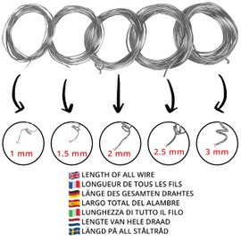 Aluminium Wire Silver for Crafts, 5 Sizes (1 mm, 1.5 mm, 2 mm, 2.5 mm, 3 mm), 5 m Long - Aluminium Wire, Bending Wire, Aluminium Wire, Craft Wire, Jewellery Wire for Jewellery, DIY, Flower Wire,