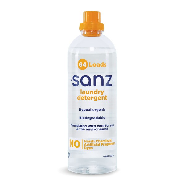 SANZ Hypoallergenic and Biodegradable Laundry Detergent - Outperforms Leading Brands*, Free and Clear, 64 Loads