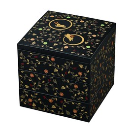 まえじゅう漆器 うさぎ唐草 5.0 三段重 黒内朱 7R-626