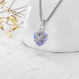 LOOVE Rose Urn Necklace for Women Sterling Silver Cremation Jewelry Heart Crystal Urn Necklace for Ashes of Loved Ones Heart Ashes Necklace Rose Cremation Necklace