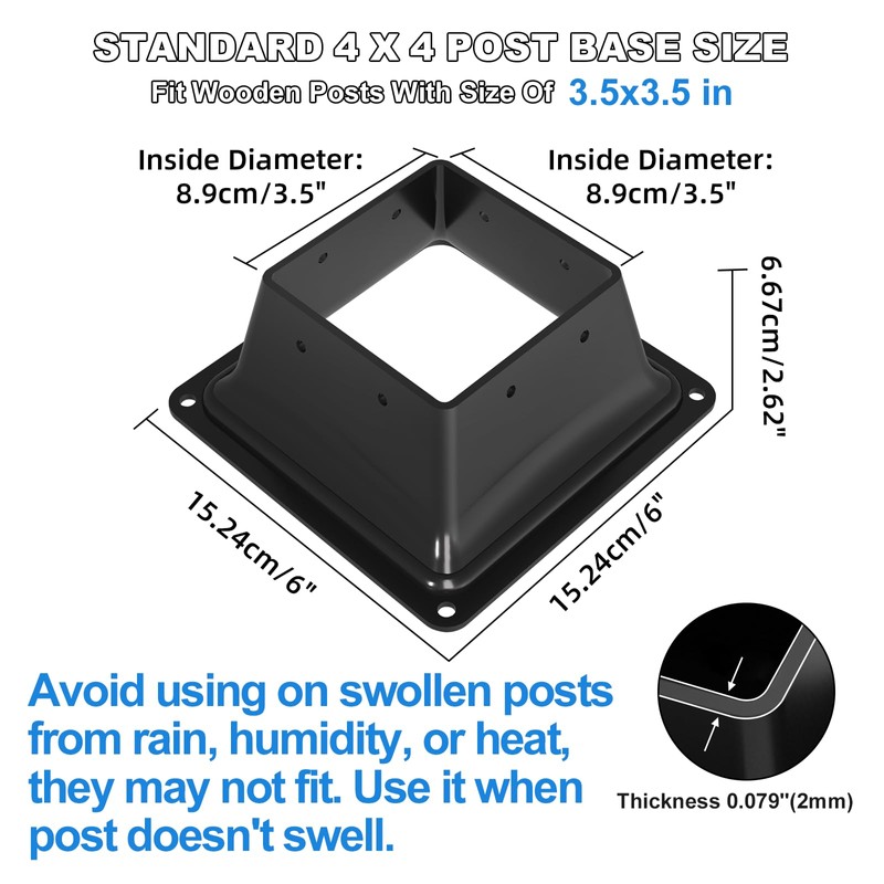 4x4 Post Base 4Pcs-Inner Size 3.5x3.5-Heavy Duty Metal Post Brackets-Deck