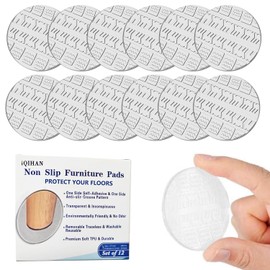 Rubber Non Slip Furniture Pads, 12 PCS Clear No Skid Furniture Grippers, Self Adhesive Anti Slip Furniture Pads, Anti Slide Hardwood Floors Protectors for Keep Couch Stoppers (1.57Inch Round)