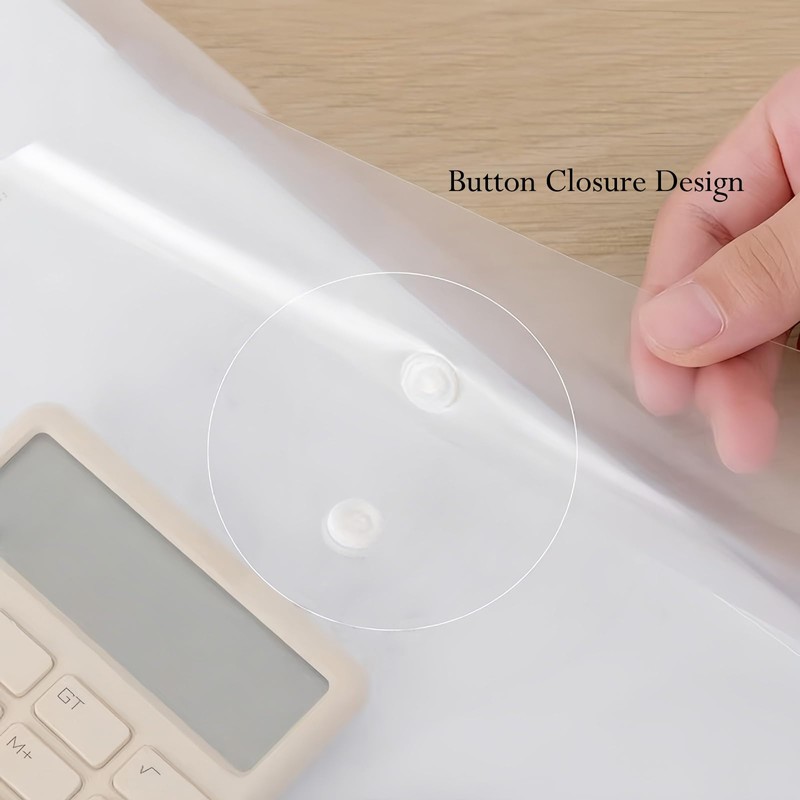 40 Pack Clear Plastic Envelope with Snap Button Closure, Rainforced