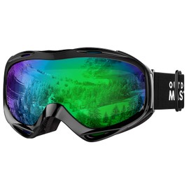 OutdoorMaster OTG Ski Goggles - Over Glasses Ski/Snowboard Goggles for Men, Women & Youth - 100% UV Protection (Black Frame + VLT 32% Green Lens)
